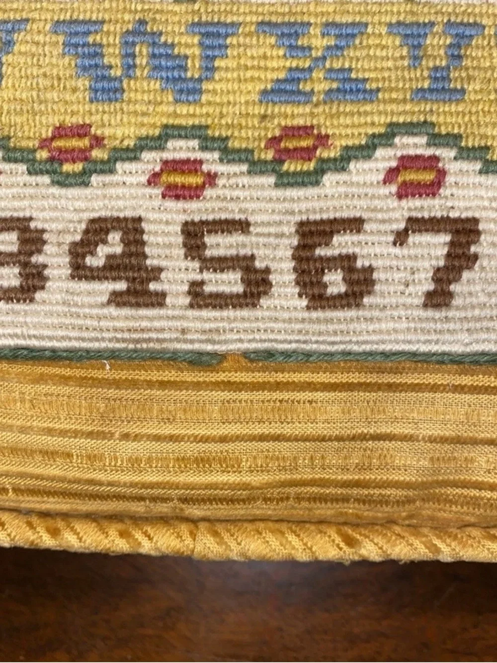 Vintage Embroidered Needlework Alphabet Sampler Pillow 12” x 12” -AA9